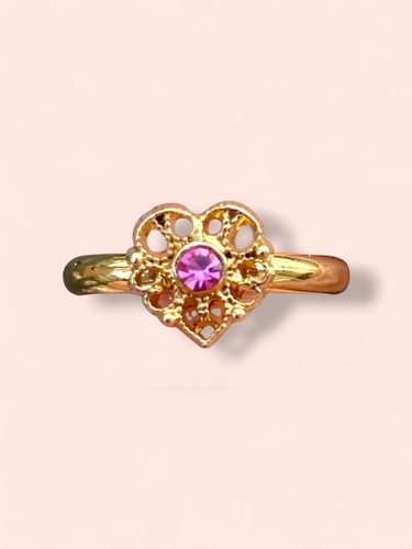 Barbie™️ Girls Heart Shaped Ring 10kgf Pink Rhinestone Size 3 Adjustable Vintage