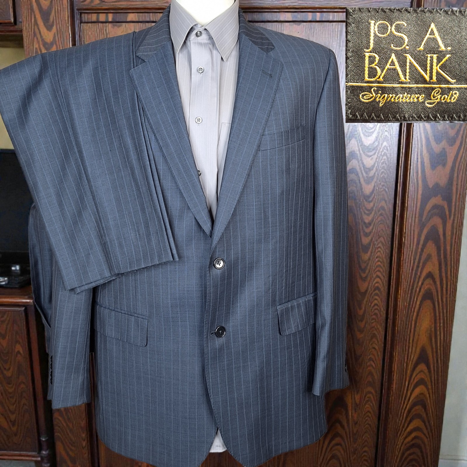 Joseph A Bank Suit 2 Piece Mens 42L 36X32 Gray Stripe SV Wool