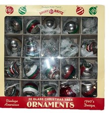 Radko Retro Style Shiny Brite Indent, Striped Glass Ornaments Set of 20 Medium