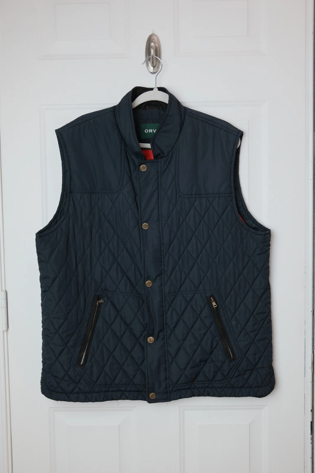 Orvis Men's XL Route 7 Vest Navy Blue Diamond Quilted Full Zip Outdoors Gorp