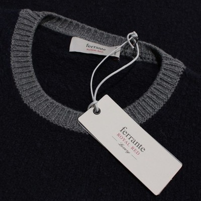 Ferrante NWT Crew Neck Sweater Size 58 (US 3XL) in Navy Blue & Gray Wool Blend