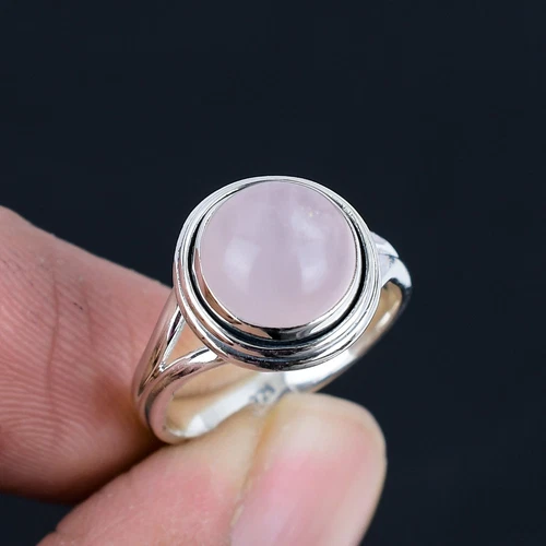 Natural Rose Quartz 925 Sterling Silver Twisted Rope Split Shank Rings For Women