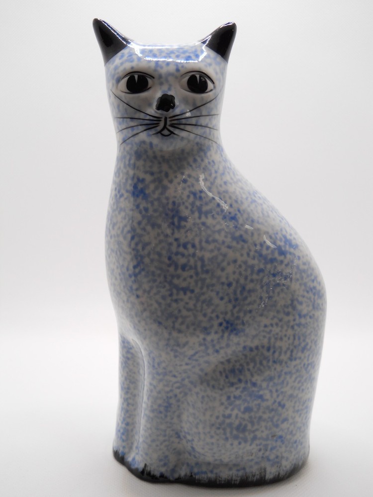 Vintage Enesco Blue Spongewear 8.5” Ceramic Hand Painted Cat Statue Figurine