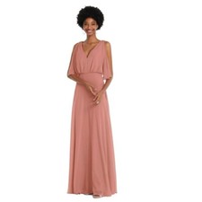 After Six V-Neck Split Sleeve Blouson Bodice Maxi Dress - Pink - 14 - NWT
