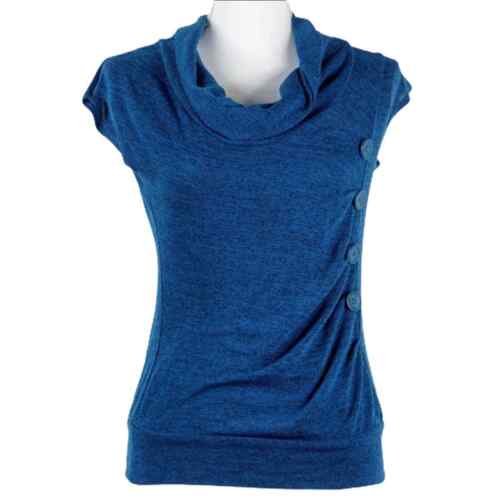 Blue Heart and Soul Cowl Neck Top Ruching - image 1