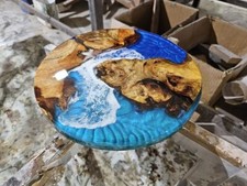 Blau Epoxid Tisch Rund Harz Ozean Strand Kaffee Bar Platte Arbeitsplatte für ...