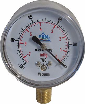 New PRM 0 to -100'' WC/HG Vacuum Gauge 2.5  Chrome Case ¼  NPT Bottom