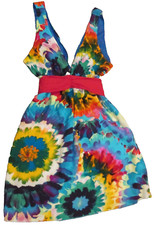 VTG Y2K TWENTY ONE BELTED MULTI COLOR BABYDOLL SUNDRESS WOMENS SZ M FREE SHIP!