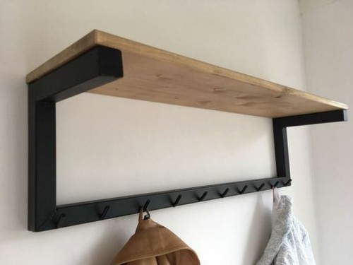 Mensola attaccapanni cappelliera appendiabiti vero legno ferro da parete  muro | eBay