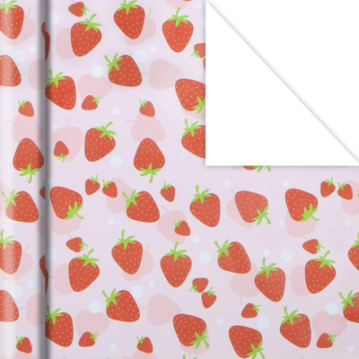 Strawberry Wrapping Paper Happy Birthday Girls Kids 6 Sheets, Cute Sweet Strawbe