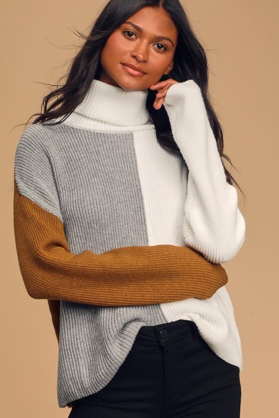 Multi Color Block Turtleneck Sweater | eBay