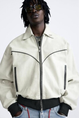 Zara X TwoJeys New Oyster White Buffalo Leather Jacket Size