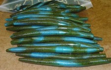 5" Stick Senko Style Green Pumpkin Blue Swirl 100 count Bag Bass Worms