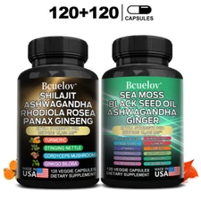 240pcs Sea Moss & Shilajit(Black Seed Oil,Turmeric,Ashwagandha,Ginger,Vitamin D)