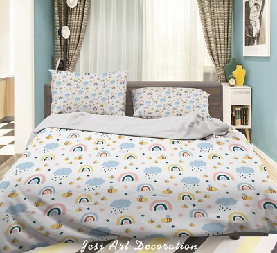 3D Rainbow Clouds Bee Star Pattern Quilt Cover Set Bedding Sets Pillowcases 64