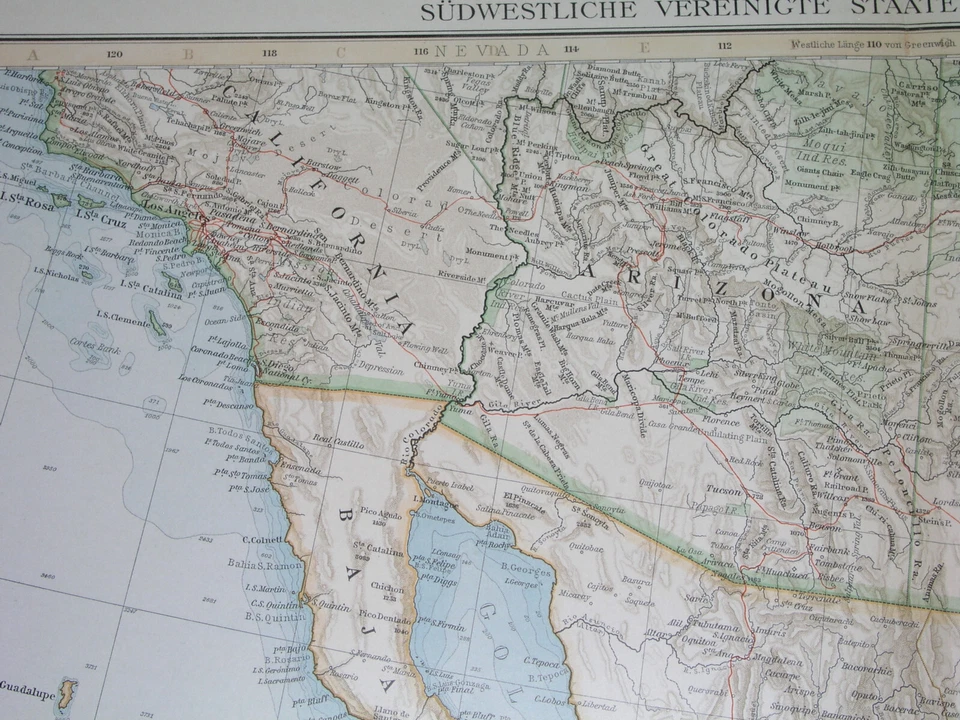1898 ORIGINAL MAP TEXAS HOUSTON DALLAS GALVESTON NEW MEXICO CALIFORNIA ARIZONA - Image 4 of 4
