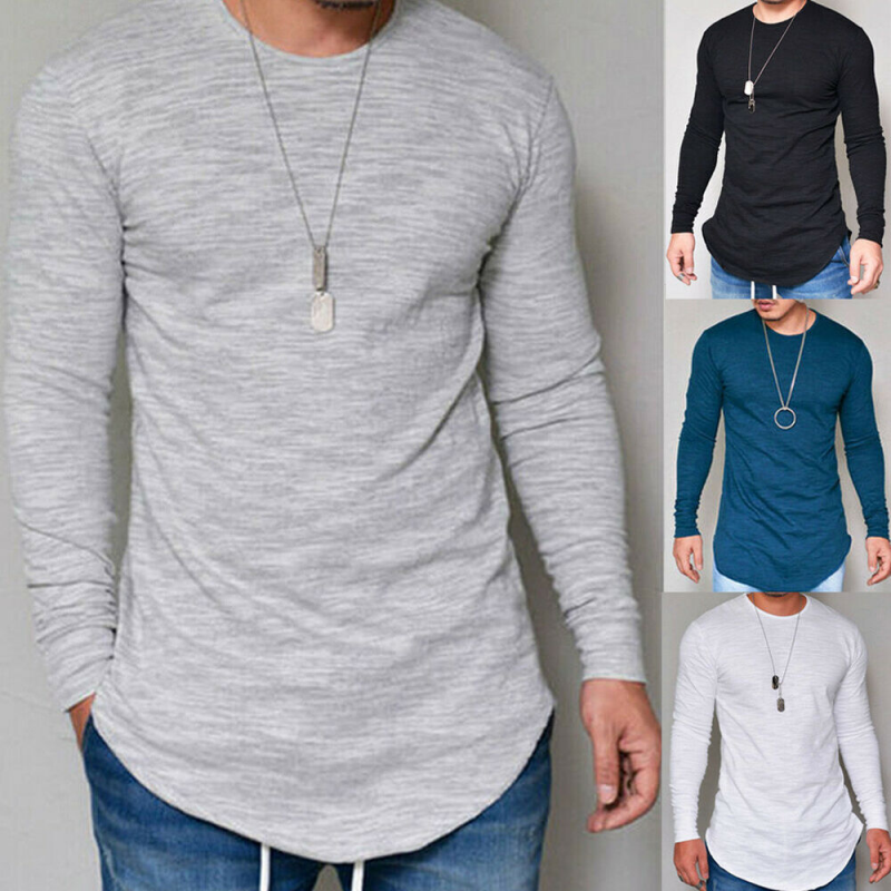 Men's Fashion Casual Tops Long Sleeve Slim Fit O Neck Muscle Blouse Tee T-shirt