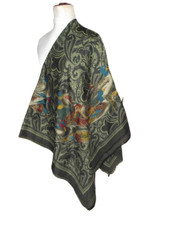 Élégante écharpe vert kaki à motifs d'oiseaux multicolores