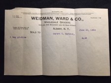 1906 WEIDMAN, WARD & CO.  "WHOLESALE GROCERS"  ALBANY, N.Y.  INVOICE!