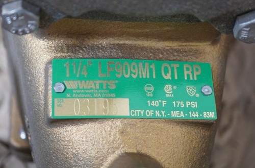 WATTS LF909M1-QT RP 1-1/4" Reduced Pressure Zone Assembly 0391010 LF909 NEW NOS - Picture 5 of 5