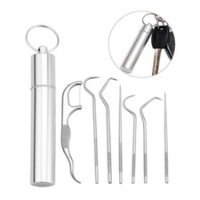 Reusable Toothpick Pocket Set Metal Floss Tooth Scraper Toothpicks with Holder