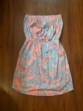 Lilly Pulitzer Windsor Dress Strapless Mini in Summer Siren Blue Pink Cotton M