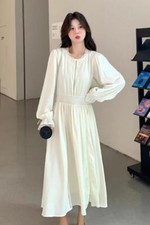 Women's Fashion Lace Splicing French temperament long sleeves Loose midi dress 