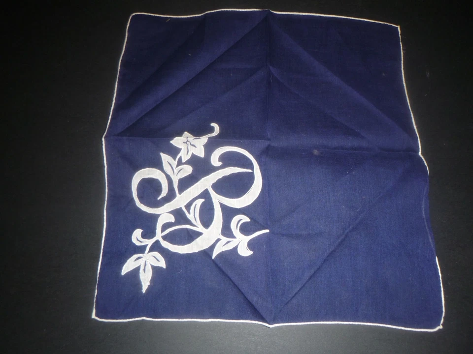 Juego de pañuelos vintage par “B” apliques mono lino azul verde Madeira Foto 3 de 3