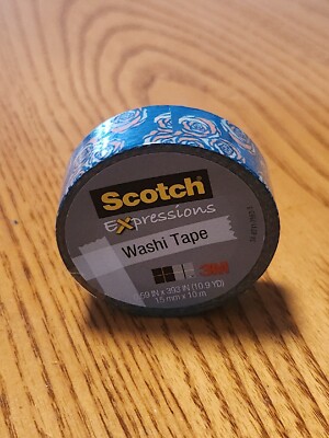 Magic Washi Tape 3M Scotch Expressions Red Rose Blue Pattern .59''x 393'' 10.9 YD