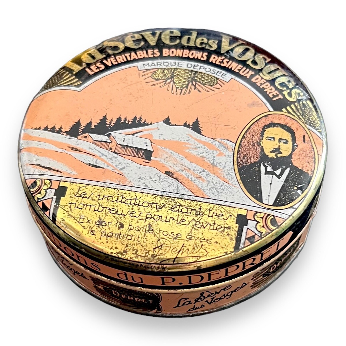 French H. Depret La Sève des Vosges Bonbon Tin Paris Apothecary