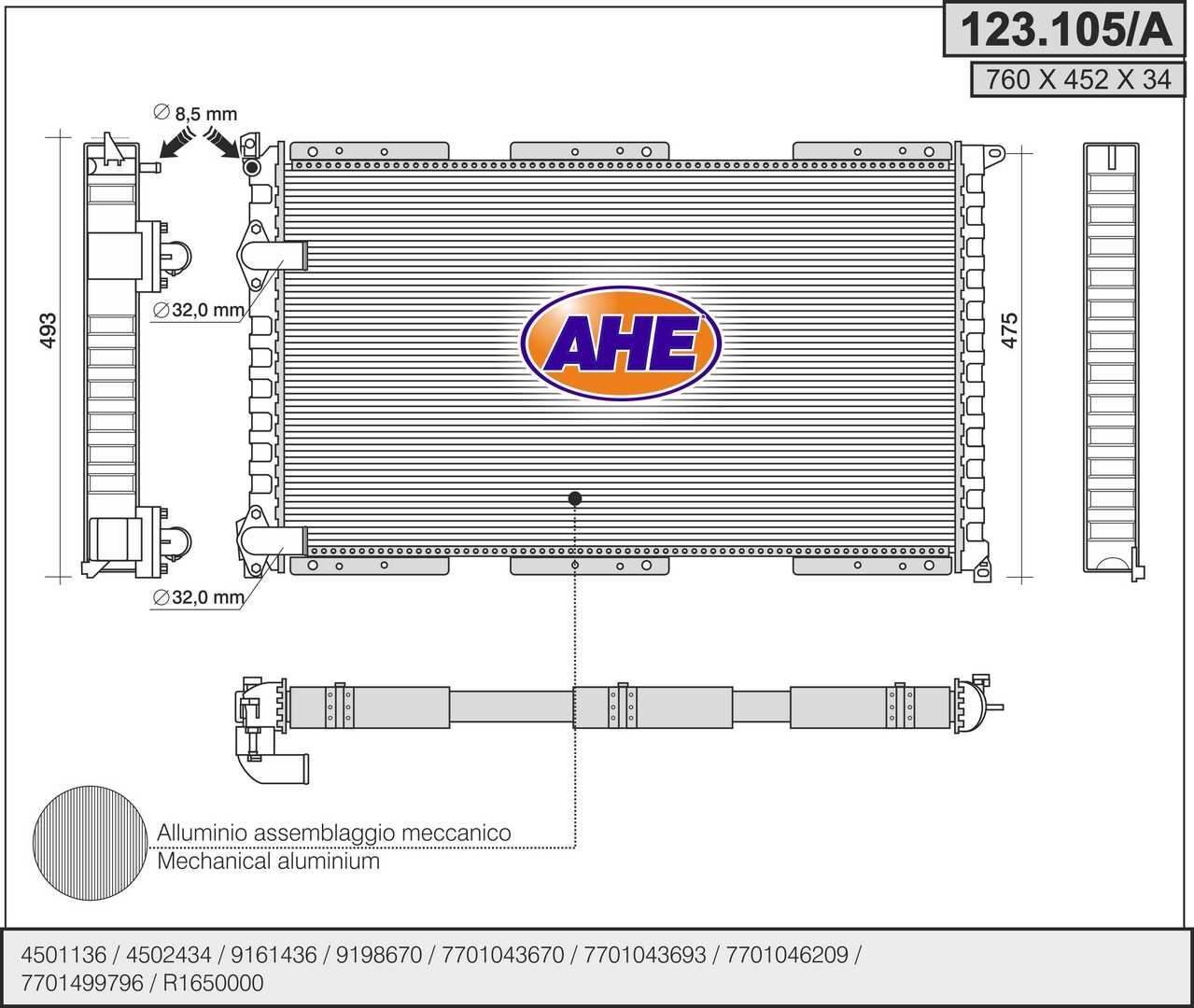 Radiateur de refroidissement pour fourgon Opel Movano A et Master 2.5 DTI