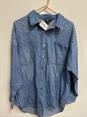 Next Women s Size XL Denim Shirt W/Faux Diamonds