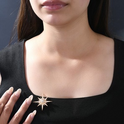 1.51 Ct Lab Grown CVD Round Diamond Starbrust Pendant Pin Brooch 14k Yellow Gold