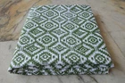 7 Yard White & Green Hand Print Fabric 100% Cotton NO DUTY CHARGES 100%✅ZK-377