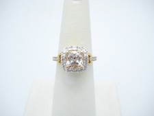 Sterling Silver Gold Cushion Clear CZ 11mm Ring Size 7
