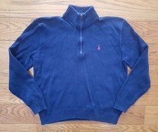 Vintage Polo Ralph Lauren Quarter Zip Pullover Navy Blue Classic Preppy Sz Large