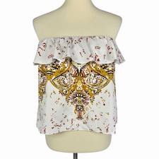 Intimately Free People Ivory Gold Flounce Tube Top Strapless Crop Top Ruffle M
