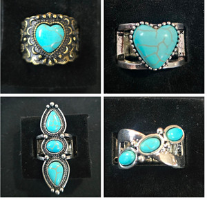 Paparazzi Ring Lot of 4 Adjustable Turquoise Western Boho Statement Rings New 02