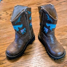 Roper Girls Cowgirl Boots Light-Up- Sparked Horses Size 8 Kids Western Boot
