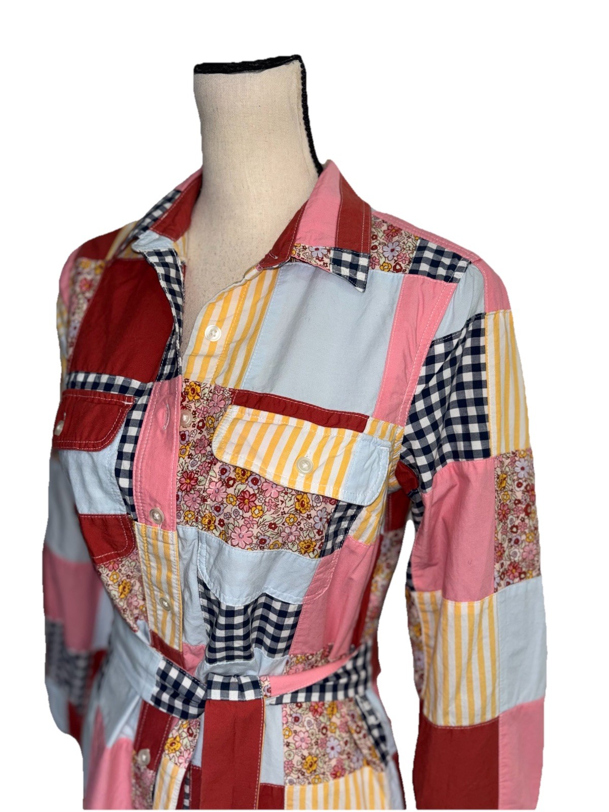 Lands End Dress Boho Patchwork Button-Down Hippy … - image 4