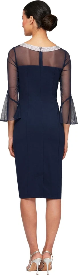 Alex Evenings Navy Blue Rhinestone Embellished Collar Shift Dress Size 18 $199 - Image 2 of 2