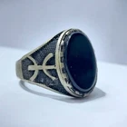 Natural Black Agate 925 Sterling Silver Men's Ring Size 11 Vintage 7g