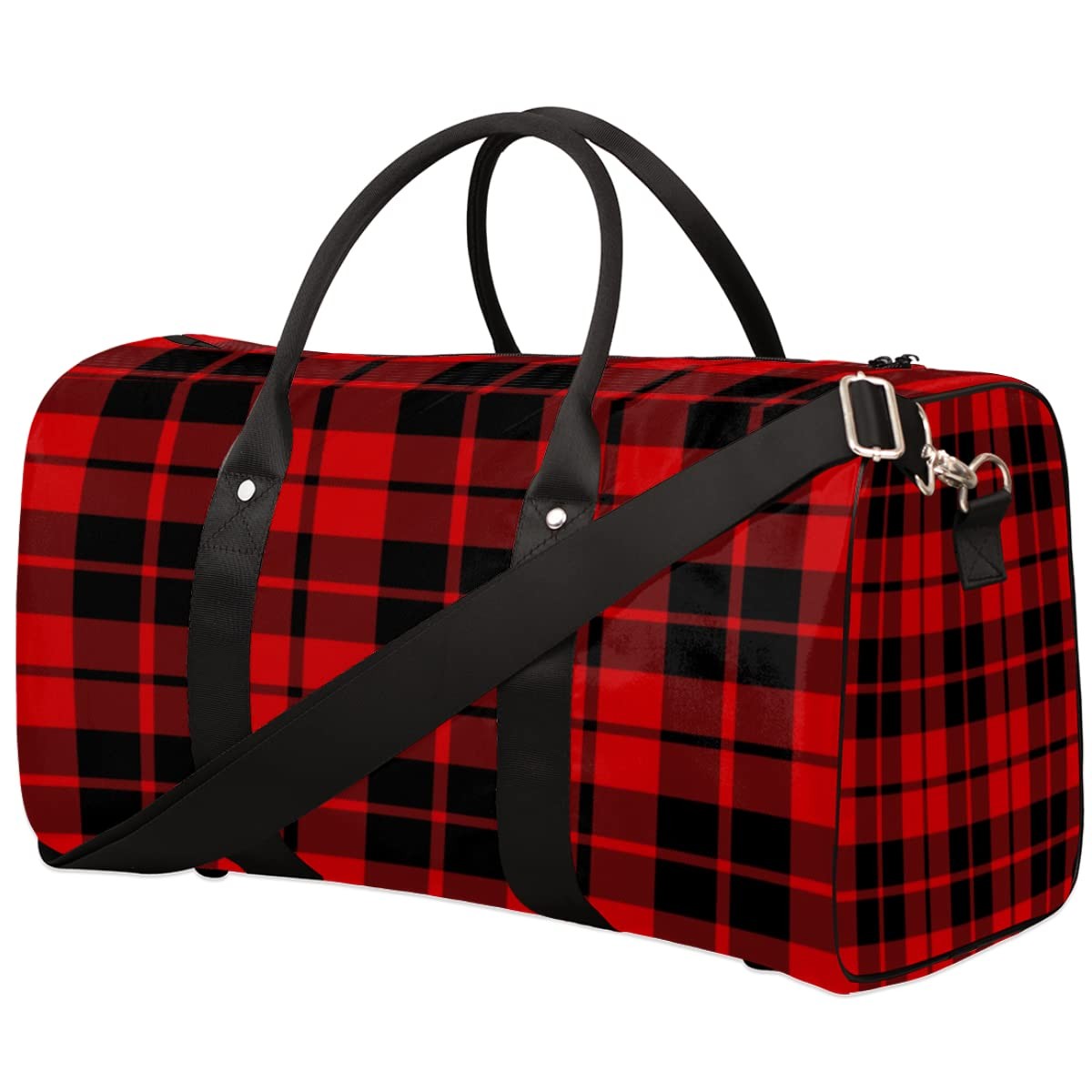 Travel Duffle Bag for Women Men Red and Black Buffalo Plaid Sports Totes Gym ...