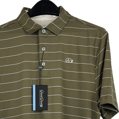NEW Good Good Golf Polo Stance Striped Mens M Performance Olive Green $74.99