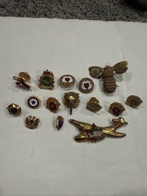 Assorted Vintage Lapel Pins, Lot Of 15. Awards GOP 1940 Political