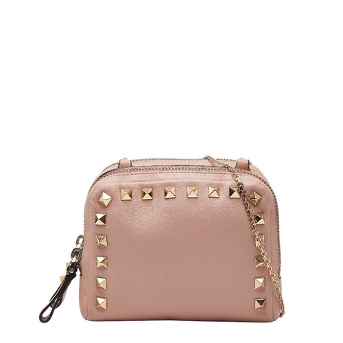 Valentino Rockstuds Shoulder Bag Leather Pink Women's Used Authentic