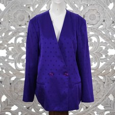 Vintage Chad Stevens Purple Jacquard Double-Breasted Power Blazer Women  s 16 USA