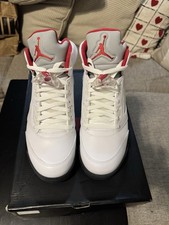  Air Jordan 5 Retro White/Red/Black Men s Hig...
