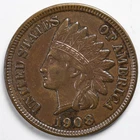 1908 Indian Head Penny Cent Almost Uncirculated (AU) (Cleaned)