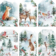 90Pcs Winter Paper Tags Snowy Forest Animal Hanging Labels Name Tags with Hemp R